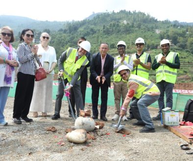 Dr. Ghanshyam Upadhyaya, the Secretary of the Ministry of Finance and MCA-Nepal Board Chair, and U.S. Chargé d’Affaires a.i. Scott Urbom groundbreaking the construction work
